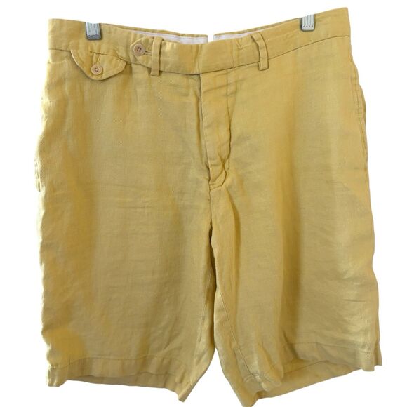 Polo Ralph Lauren Mens 100% Linen Shorts Chino Size 31 Yellow Beach Tropical - Picture 1 of 11
